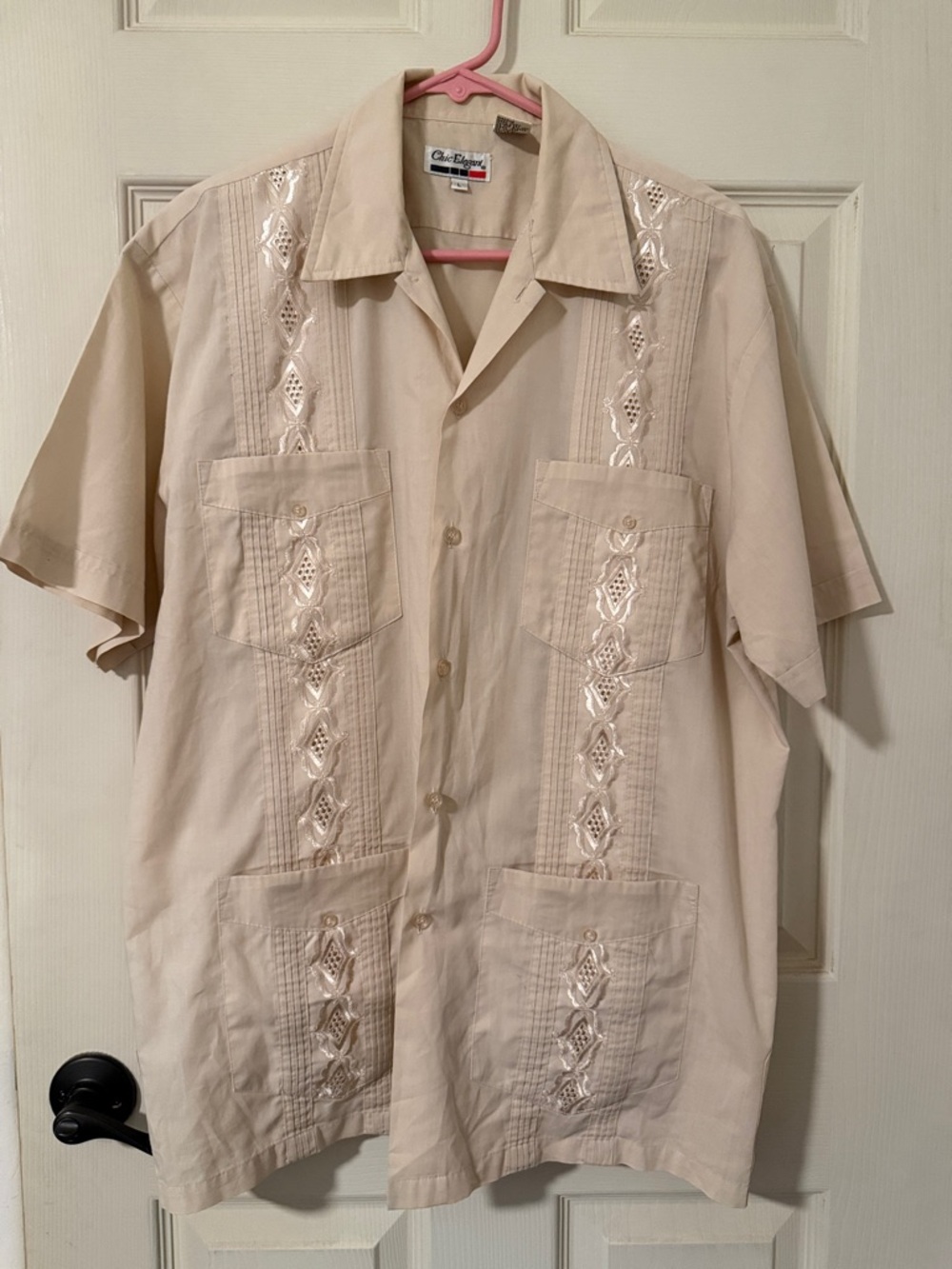 Chic Elegant Beige Embroidered Guayabera Shirt